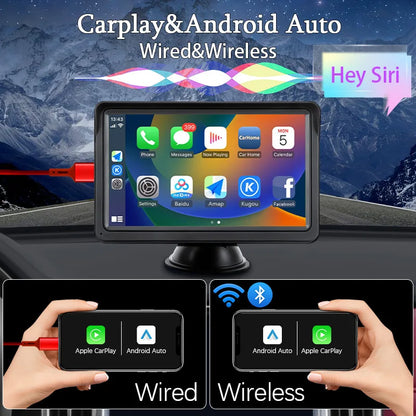 Wireless CarPlay Screen for Andriod Portable Car Play Adapter 7-inch for In-Car Entertainment Bluetooth HD Display for Vehicles