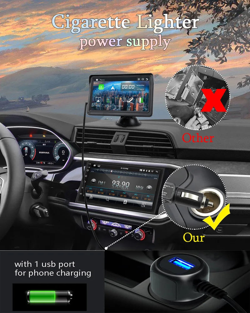 Wireless CarPlay Screen for Andriod Portable Car Play Adapter 7-inch for In-Car Entertainment Bluetooth HD Display for Vehicles