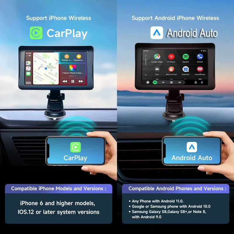 Wireless CarPlay Screen for Andriod Portable Car Play Adapter 7-inch for In-Car Entertainment Bluetooth HD Display for Vehicles