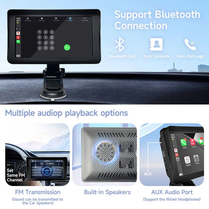 Wireless CarPlay Screen for Andriod Portable Car Play Adapter 7-inch for In-Car Entertainment Bluetooth HD Display for Vehicles