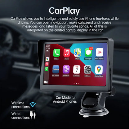 Wireless CarPlay Screen for Andriod Portable Car Play Adapter 7-inch for In-Car Entertainment Bluetooth HD Display for Vehicles