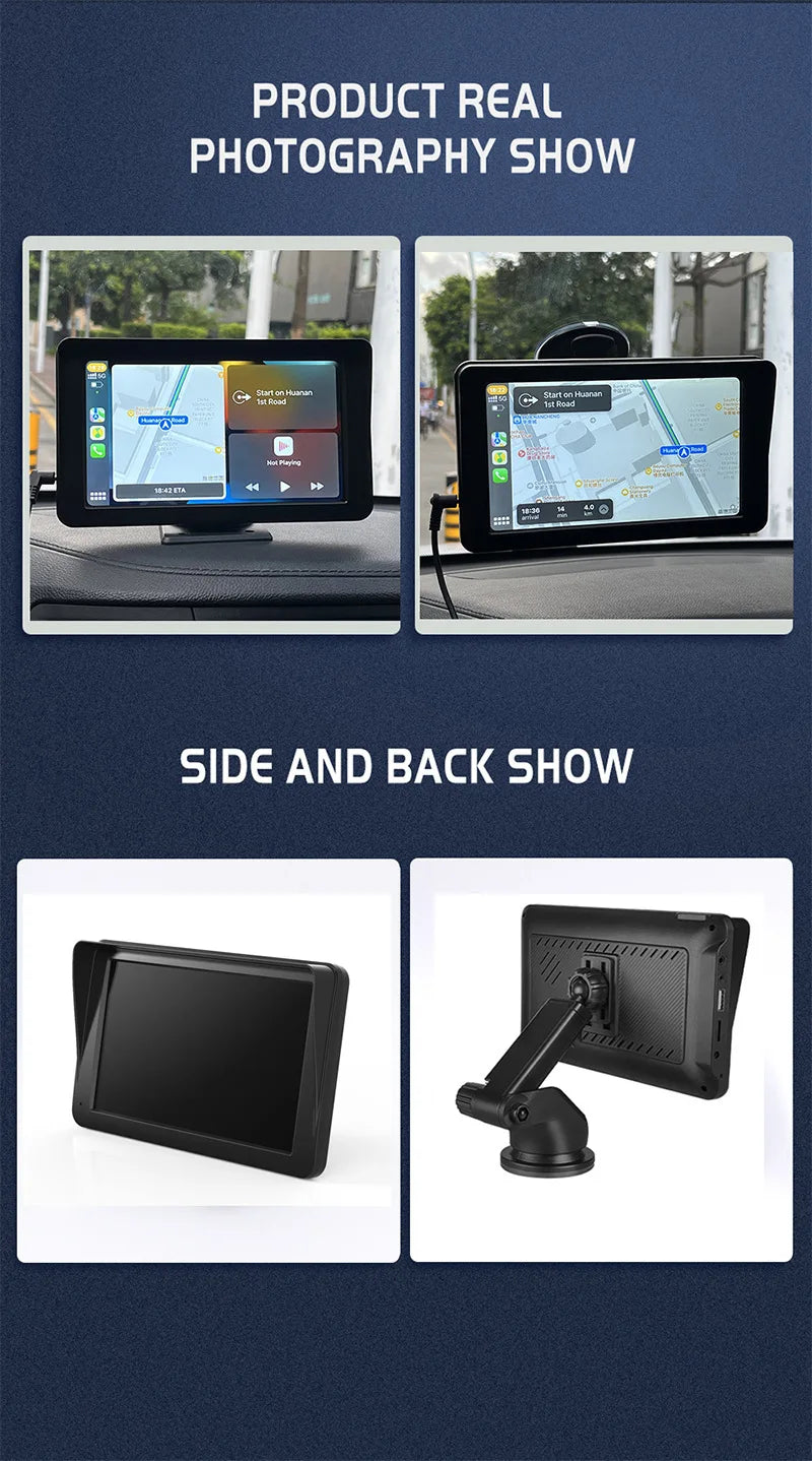 Wireless CarPlay Screen for Andriod Portable Car Play Adapter 7-inch for In-Car Entertainment Bluetooth HD Display for Vehicles