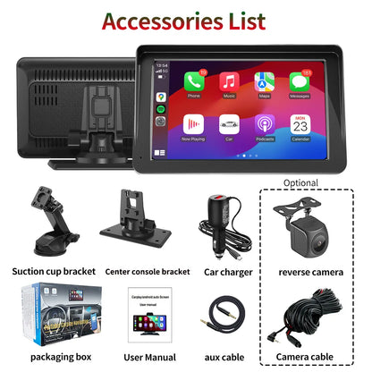 Wireless CarPlay Screen for Andriod Portable Car Play Adapter 7-inch for In-Car Entertainment Bluetooth HD Display for Vehicles