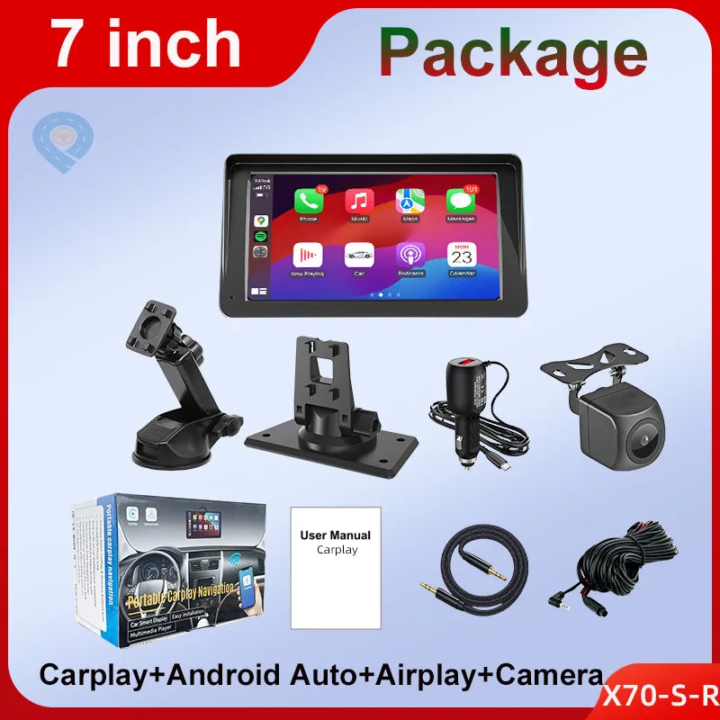 Wireless CarPlay Screen for Andriod Portable Car Play Adapter 7-inch for In-Car Entertainment Bluetooth HD Display for Vehicles