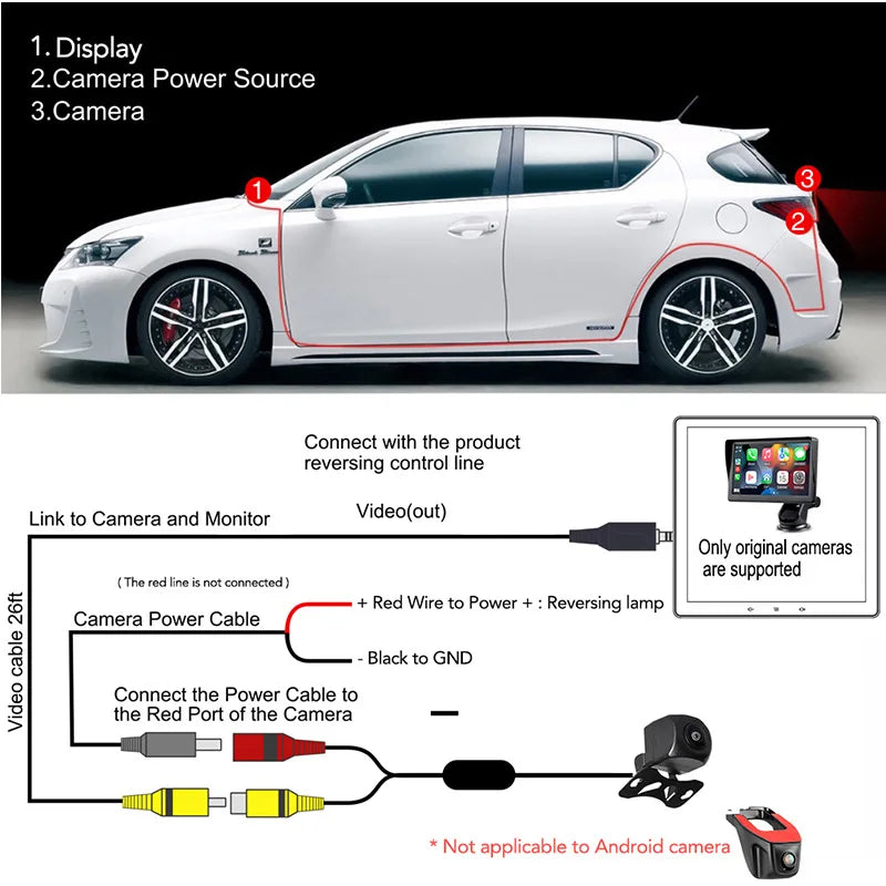 Wireless CarPlay Screen for Andriod Portable Car Play Adapter 7-inch for In-Car Entertainment Bluetooth HD Display for Vehicles